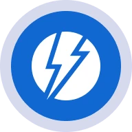 Circular emblem with lightning bolt