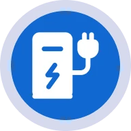 EV charger symbol in blue circle