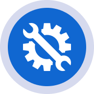 Wrench and gear icon on blue background