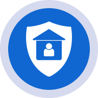 Shield with house and person icon