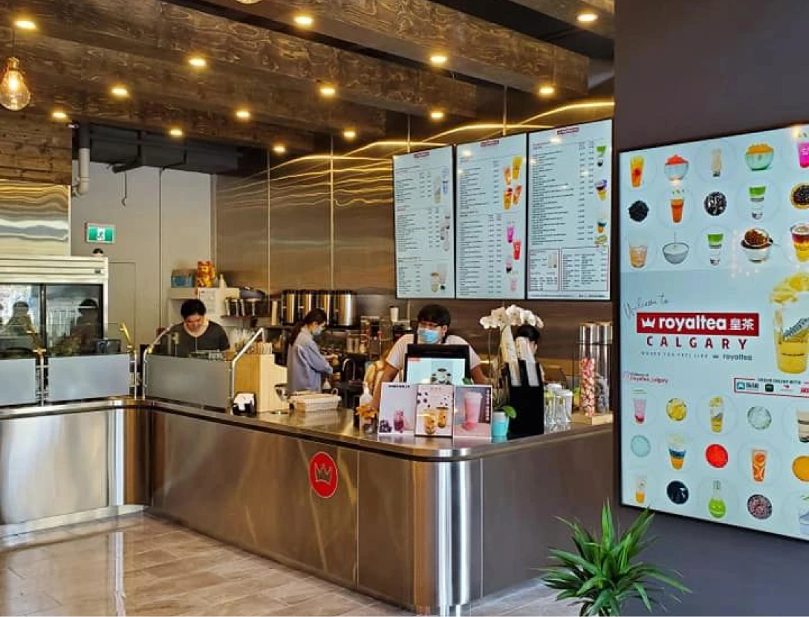Menu displays colorful drink options